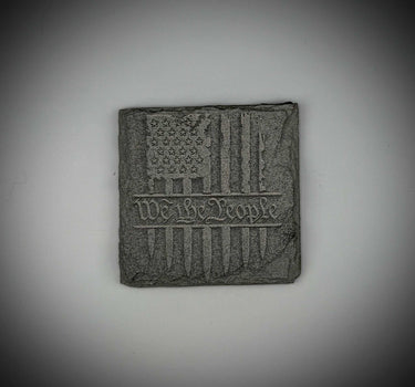 We The People square slate coaster with American flag engraving and heat-resistant design